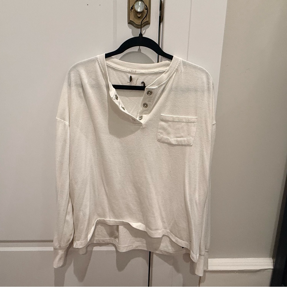 White Long Sleeve Henley Shirt